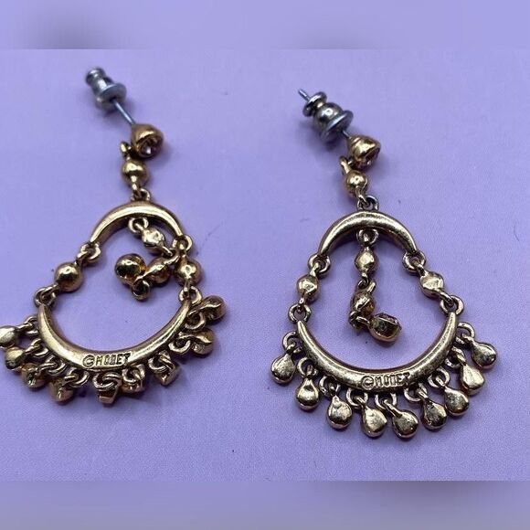 Monet Dangle Chandelier Earrings Gold Tone Rhinestone Fringe Drop Women Pierced - Picture 2 of 4